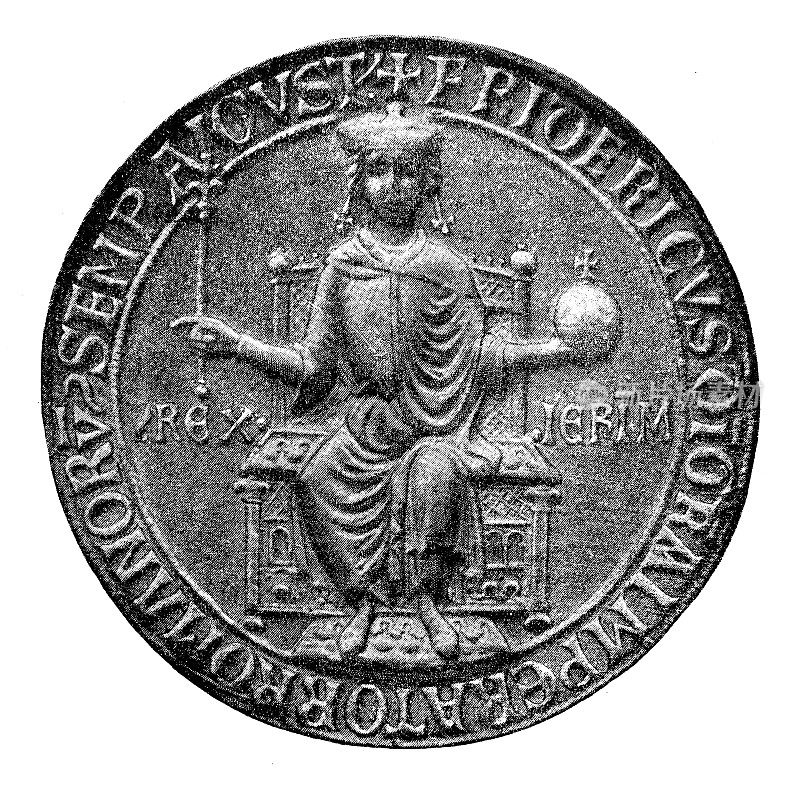腓特烈二世(1194 - 1250)来自霍恩施陶芬家族，1198年任西西里岛国王，1211年11月任日耳曼国王，1220年至死任神圣罗马帝国皇帝。